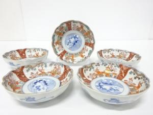 古伊万里　染錦　金彩色絵　なます皿　5客